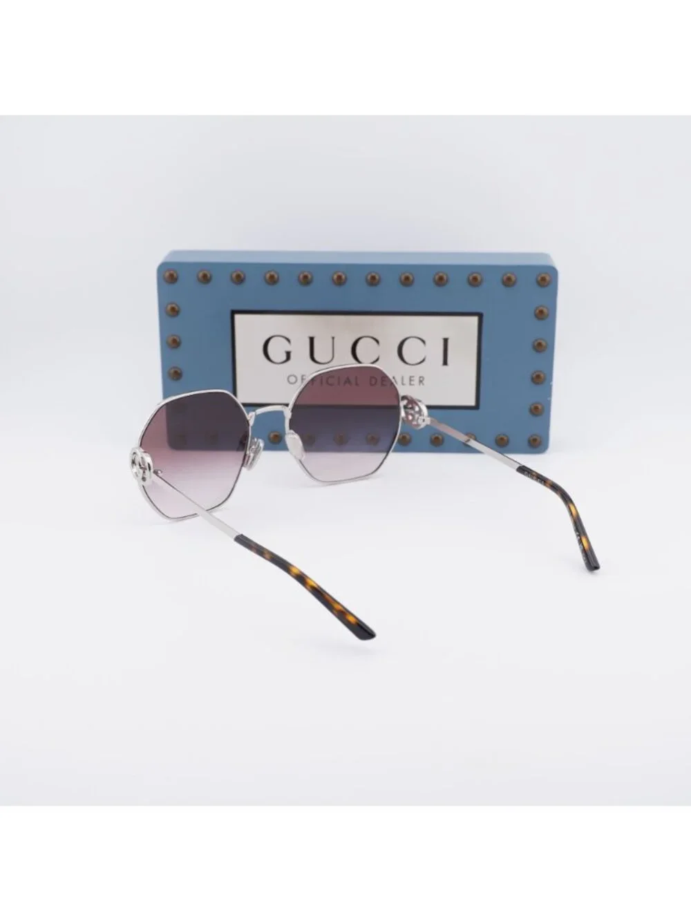 Gucci GG2046S 004  Geometric Sunglasses - Silver / Red Gradient